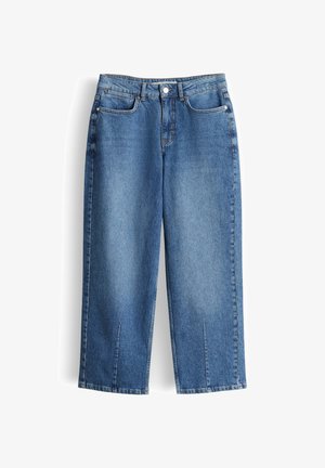 Jeans aus hellblauem Denim in legerer Passform mit hoher Taille, fünf Taschen und geraden Beinen. Verfügt über subtile Nahtdetails am Saum.