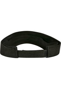 Sangle élastique noire avec une surface texturée et une fermeture ajustable. Forme arrondie avec une construction sans couture pour le confort et l'ajustement.