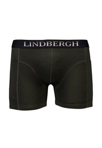 Dark green men's boxer briefs with black waistband featuring "LINDBERGH" in white letters, displayed against a white background.