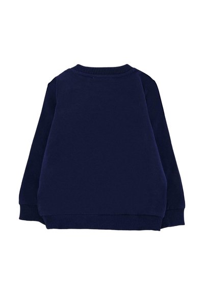 Felpa blu navy con polsini e scollatura a coste, dal tessuto morbido e con un design semplice e senza decorazioni, adatta per un abbigliamento casual.