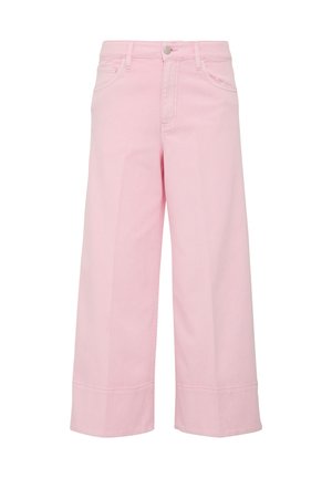 Light pink wide-leg jeans with a high waist, front pockets, and a button closure. Made of denim with a smooth texture.