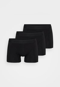 Svart bomullsboxer med tettsittende passform, med en glatt midjebånd og uten synlige mønstre. Pakke med tre, konsekvent design.