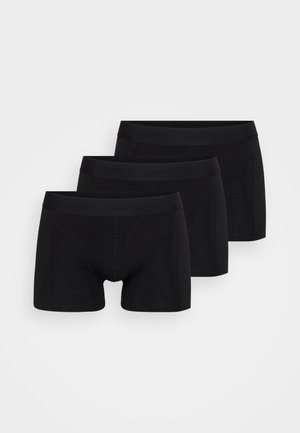 Mustad puuvillased boxer-sukad, millel on tihe istuvus, sujuva vööosaga ja ilma nähtavate mustriteta. Kolme komplekt, ühtne disain.