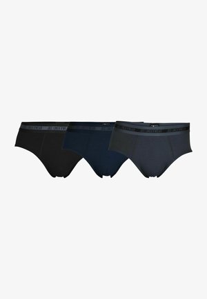 Pakke med tre par trusser i sort, marineblå og mørkegrå. Fremstillet af et blødt, strækbart materiale med elastisk JBS Underwear talje.