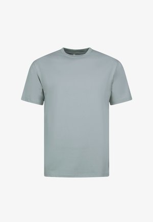 Lichtgrijs T-shirt met korte mouwen en een ronde hals. Gemaakt van gladde stof met een ontspannen pasvorm en zonder opvallende ontwerpen of versieringen.