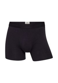 Sorte bomulds-boksershorts med en blød elastisk talje, der har subtil branding og et tætsiddende design for komfort og støtte.