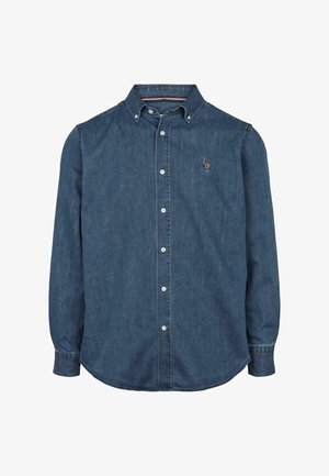 Denimhemd in Dunkelblau, mit langenÄrmeln, Button-Down-Kragen, ausgestattet mit einem kleinen gestickten Logo auf der Brust und einem abgerundetem Saum.