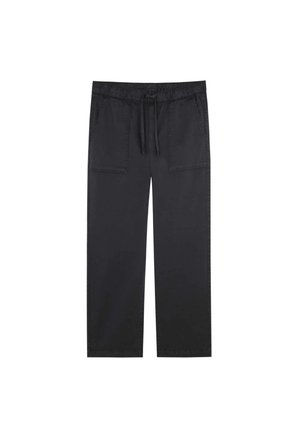 Schwarze, leichte Hose mit elastischem Bund und verstellbarem Kordelzug. Mit zwei Fronttaschen und geradem Bein.