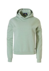 Lichtgroene hoodie gemaakt van zachte stof. Heeft een ontspannen pasvorm, lange mouwen en een klein logo-accent nabij de zoom.