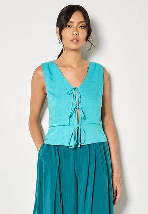 Apricot APRICOT TIE FRONT LINEN WAISTCOAT - Weste - aqua turquoise