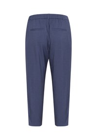 Pantalons cropped légers bleu marine avec une taille élastique, dotés de deux poches arrière et d'une texture lisse.