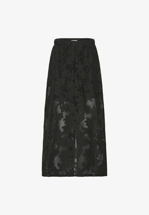 Must must midi seelik lillelise pitsist pealiskihiga ja elastse vöökohaga, poolläbipaistev kangas, mis paljastab aluskihi, sirge siluett.