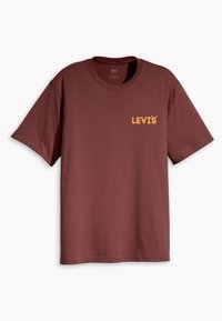 Bordová bavlněná tričko s krátkým rukávem a kulatým výstřihem. Na levé straně hrudi se nachází žluto-oranžové logo "LEVI'S".