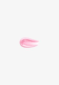Glänzender rosa Kosmetikgel-Farbmuster mit feinem Glitzer auf weißem Hintergrund, das sich von links nach rechts ausbreitet.