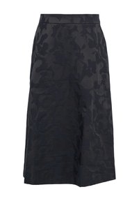 Dunkel, knielanger A-Linien-Rock aus strukturiertem Stoff mit einem subtilen Blumenmuster. Mit flachem Bündchen und ohne sichtbare Verschlüsse.
