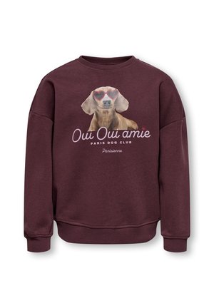Bordová mikina s grafikou psa nosiaceho slnečné okuliare v tvare srdca a textom "Oui Oui amie Paris Dog Club Parisienne."