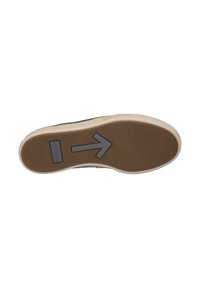 Semelle de chaussure avec une surface en caoutchouc marron texturé, bordure blanche et un graphique flèche grise indiquant la direction. Nom de la marque "JOSEF SEIBEL" visible.