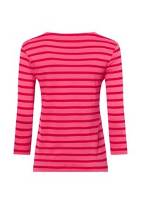 Long-sleeve shirt featuring bold pink and darker pink horizontal stripes, made from smooth fabric with a relaxed round neckline.
