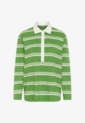 Rohelise värvusega pikkade varrukatega polopluus valgete horisontaaltriipudega. Varustatud valge krae ja kolme nupuga plaketiga. Pehme puuvillane materjal.