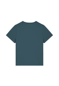 Korte mouw t-shirt in effen teal. Gemaakt van zacht materiaal met een ronde halslijn en een relaxte fit. Geen zichtbare patronen of versieringen.