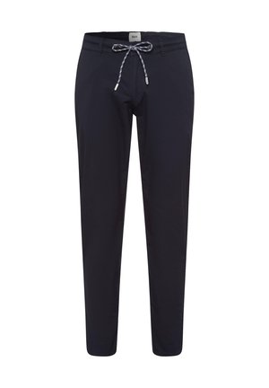 Marineblaue leichte Hosen aus Stretchstoff, mit elastischem Bund und Kordelzug sowie tapered Beinen.