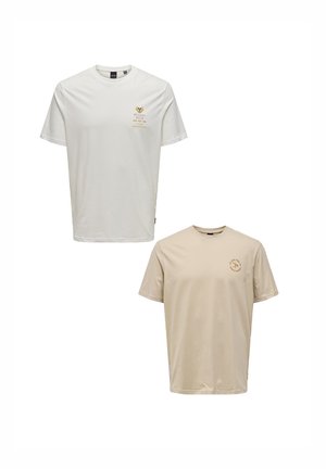 Only & Sons 2ER-SET RUNDHALS KURZARM - T-Shirt print - weiß beige