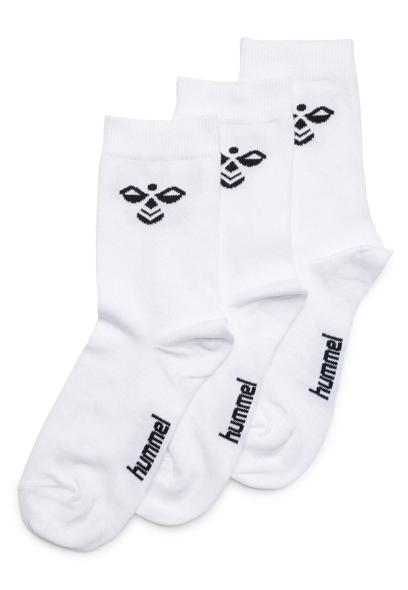 Hvide bomuldsstrømper med sort logo og bi-design, med en glat tekstur og crew-længde, pakket i et sæt med tre.