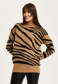 Liquorish ZEBRA PATTERN HIGH NECK - Jumper - brown