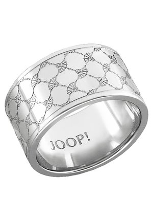 Bague large en argent avec motif floral gravé et logo "JOOP!" à l'intérieur de l'anneau.