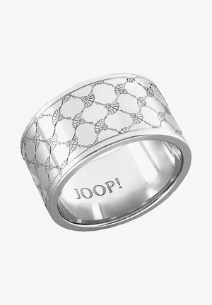 Bague large en argent avec motif floral gravé et logo "JOOP!" à l'intérieur de l'anneau.