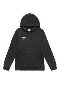 Sweat à capuche noir, mélange de coton, poche kangourou à l'avant, poignets et ourlet côtelés, avec le logo Umbro blanc sur la poitrine.