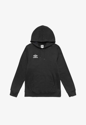 Sweat à capuche noir, mélange de coton, poche kangourou à l'avant, poignets et ourlet côtelés, avec le logo Umbro blanc sur la poitrine.