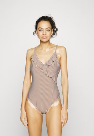 Becksöndergaard STRIBA BLY FRILL SWIMSUIT - Μαγιό - sorrel brown