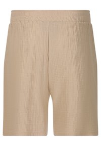 Beige, texturerade shorts med elastisk midja, med ett krinklat tyggdesign och mitt-lår längd för en avslappnad passform.
