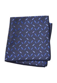 Fazzoletto da taschino navy con un motivo testurizzato. Presenta forme blu simili a foglie, cucite finemente e con l'angolo piegato in modo ordinato.
