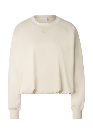 Langärmliger Sweatshirt in Cremefarbe mit Rundhalsausschnitt, gerippten Bündchen, leicht gerafftem Saum und dezentem Logodetail auf der linken Schulter.