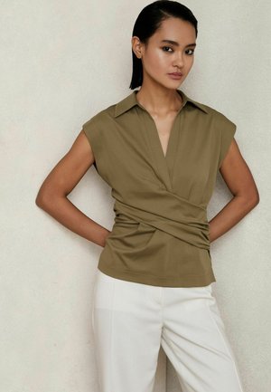 WRAP FRONT COLLAR - Blúzka - khaki green