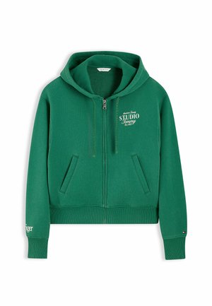Tommy Hilfiger, TOMMY HILFIGER LOGO ZIP-THRU OVERSIZED HOODY - Felpa con zip - alaskan green