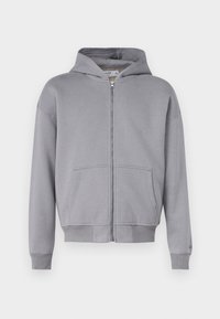 Boxy Faux Shearling-Lined Zip-Up Hoodie - Kapuzenpullover - smoked pearl faux wash