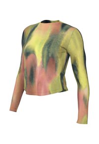 Pitkähihaisessa crop topissa on sitruunankeltainen, vihreä ja vaaleanpunainen väri. Valmistettu pehmeästä kankaasta, jossa on pyöreä kaula-aukko ja slim fit -leikkaus.
