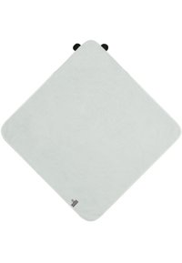 Diamantförmige, hellgraue Mikrofaser-Matte mit abgerundeten Ecken und schwarzen Akzenten an zwei Ecken; weiche Textur, minimalistisches Design.