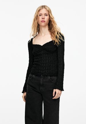 PULL&BEAR TEXTURED CORSETRY-INSPIRED - Top s dlouhým rukávem - black