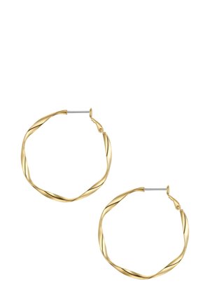 Boucles d'oreilles créoles en or torsadées avec un design texturé, comportant un fermoir sécurisé et une forme circulaire. La finition brillante rehausse l'attrait visuel.