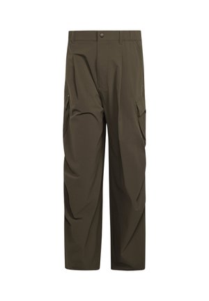 Pantaloni cargo verde oliva scuro con chiusura con bottone e cerniera, con tasche laterali con patta e vestibilità comoda.