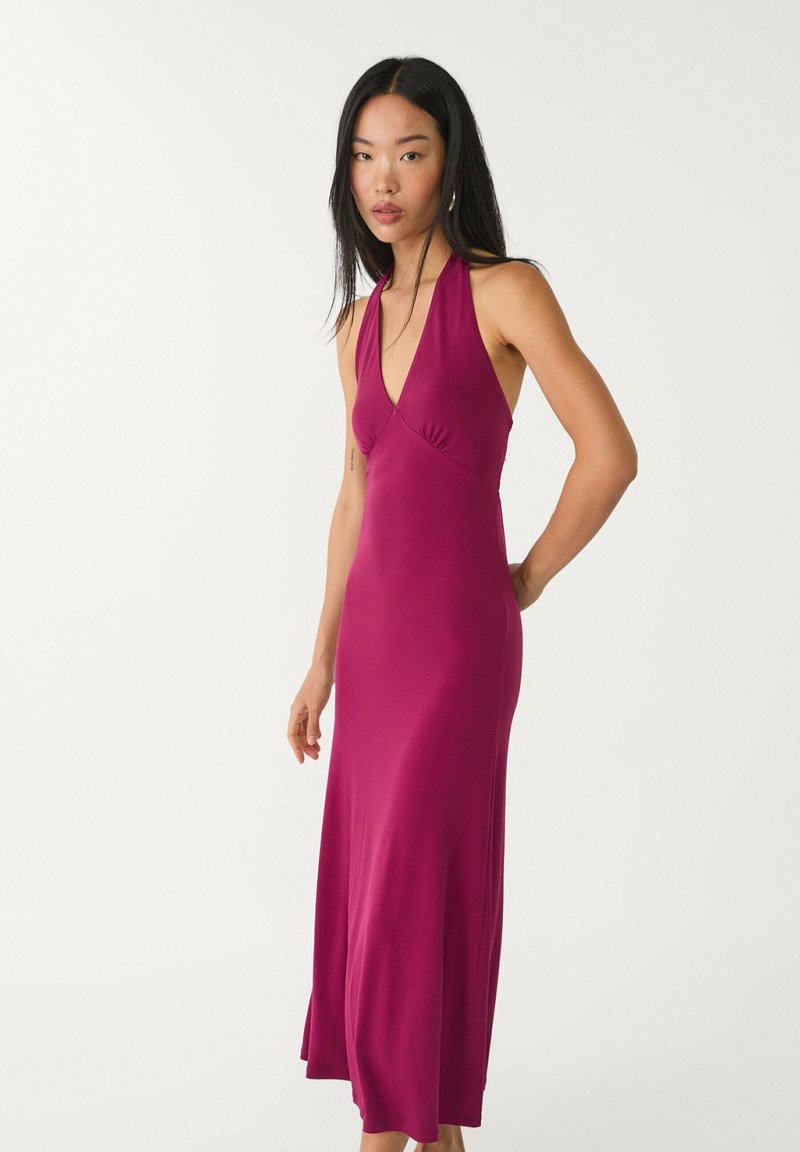 Stradivarius MIDI WITH KNOT - Jerseyklänning - pink