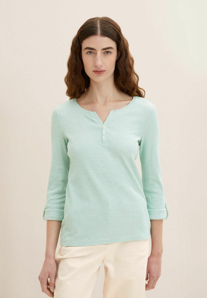 TOM TAILOR HENLEY - Camiseta de manga larga - offwhite green stripe