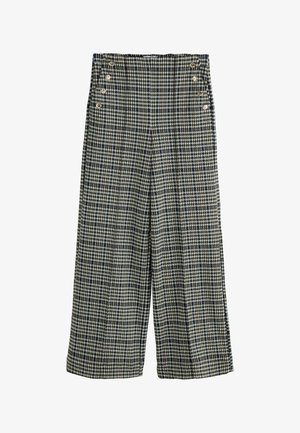 Next, PONTE WIDE LEG TROUSERS WITH BUTTON DETAILING - Nohavice - ecru blue black check