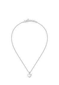 Collana in argento con un piccolo pendente a forma di cuore. Presenta un design a maglia fine e un gancio regolabile per personalizzare la lunghezza.