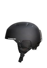 Zwarte matte skikap met ventilatiesleuven, verstelbare kinband en een gevoerde binnenkant voor comfort. Voorzien van het Quiksilver-logo aan de voorkant.