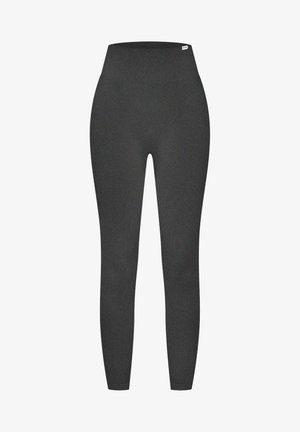 Mustat korkean vyötärön legginsit venyvää, texturoitua kangasta. Ominaisuuksina sileä vyötärö ja istuva siluetti. Ei näkyviä kuvioita.